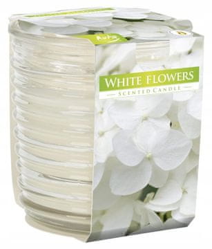 shumee Dišeča sveča v kozarcu, Bele rože, 8x8,2cm, do 28 ur gorenja