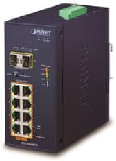 Planet IGS-1020PTF Industrijsko stikalo L2 PoE, 8x1Gb + 2xSFP, 802.3at 30/240W, IP30, -40~+75°C, 48-56VDC