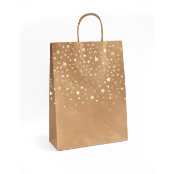 Galeria Papieru Darilna vrečka - 24 x 33 cm, kraft, zlate zvezdice, 5 kosov
