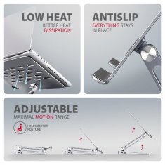 AXAGON HMC-STND, stojalo za 10"-17" prenosnike, vozlišče USB 5Gb/s, 3x USB-A, HDMI 4k/60Hz, RJ-45, PD 100W