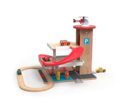 2Kids Toys Lesena garaža z železniško progo
