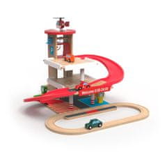 2Kids Toys Lesena garaža z železniško progo