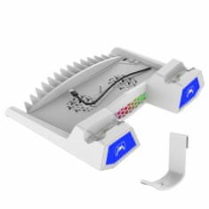 Noname iPega P5S023 Večnamensko stojalo RGB z možnostjo polnjenja in hlajenjem za PS5/PS5 Slim White
