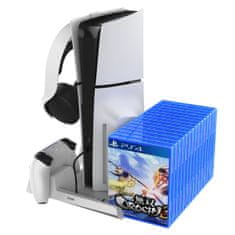 Noname iPega P5S023 Večnamensko stojalo RGB z možnostjo polnjenja in hlajenjem za PS5/PS5 Slim White