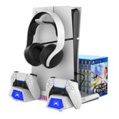 Noname iPega P5S023 Večnamensko stojalo RGB z možnostjo polnjenja in hlajenjem za PS5/PS5 Slim White