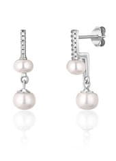 JwL Luxury Pearls Domiselni srebrni uhani s pravimi biseri in cirkoni JL0773