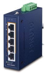 Planet IGS-504PT v3 Industrijsko stikalo PoE, 5x 1Gb, 4x PoE 802.3at 120W, -40 do +75°C, dvojno 48-54VDC, IP30, brez ventilatorja