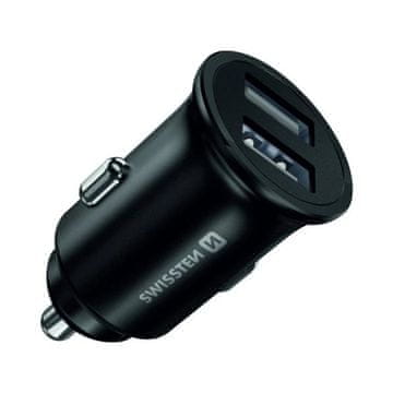 SWISSTEN cl adapter 2x usb 4,8a kovinski črn