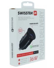 SWISSTEN cl adapter power delivery usb-c + hitro polnjenje 3.0 36w kovinski črn