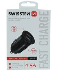 SWISSTEN cl adapter 2x usb 4,8a kovinski črn