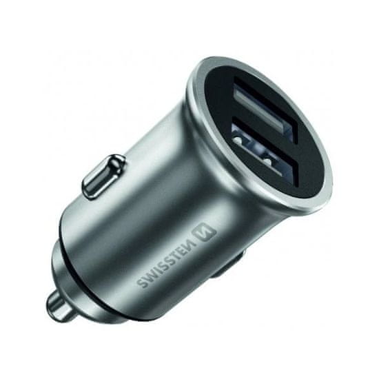SWISSTEN cl adapter 2x usb 4,8a kovinski srebrni