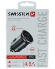 SWISSTEN cl adapter 2x usb 4,8a kovinski srebrni