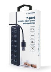 Gembird Gembird UHB-U3P7P-01 7-portni USB 3.1 hub s stikali, črn, 0.24 m, številne možnosti povezovanja
