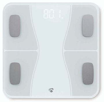 Nedis Pametna osebna tehtnica / Bluetooth/ 16 merilnih funkcij/ zmogljivost 180 kg/ Android/ iOS/ ABS/ steklo/ bela