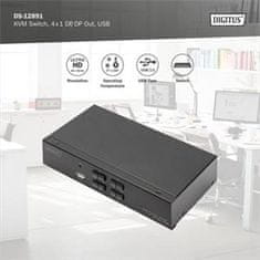 Digitus DS-12891 Stikalo KVM, 4x DP vhod, DP izhod, 4x USB B, 4K @ 60 Hz, črno