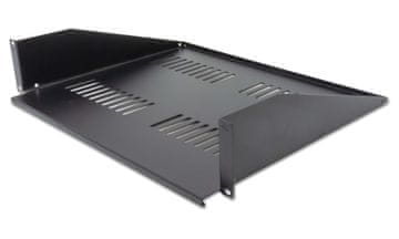 XtendLan Polica 400 mm, univerzalna, 2U, nosilnost 45 kg, črna, spredaj