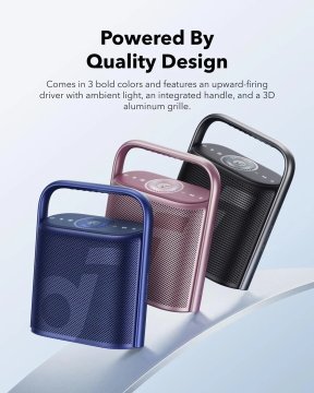 slomart Bluetooth prenosni zvočnik Soundcore Motion X500 v roza barvi, IPX7, do 12 ur predvajanja, brezžično in žično povezovanje