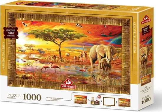 Art puzzle Sestavljanka z okvirjem in lepilom 3v1 Kralji Savane 1000 kosov