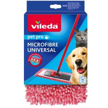 Vileda Vileda Pet Pro mop za dlako in kožuh - nadomestni del, mikrovlaken, rdeč, primeren za mačke, strojno pralen, 60 °C
