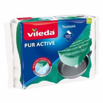 Vileda Sponge Scourer Vileda Pur Active, 2 kosa, zeleni, brez prask, iz poliuretana, primeren za ročno pranje