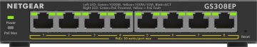 Netgear NETGEAR 8-Port Gigabit Ethernet PoE+ Preklopnik (GS308EP) - Upravljan L2/L3, Črn, Moč preko Ethernet-a, 1000 Mbit/s