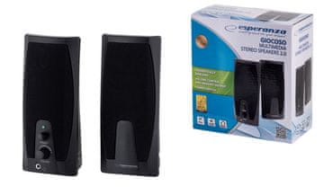 Esperanza Dvojni zvočnik Esperanza EP110 2-krat 6 W v črni barvi, žični, za uporabo s PC in za postavitev na mizi ali polici.