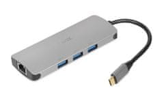 iBOX iBox IUH3RJ4K dok za prenosnike USB 3.2 Gen 1 s PD 100W, srebrn, 3x USB Type-A, HDMI, SD čitalnik, RJ-45