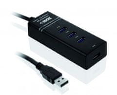 iBOX iBox IUH3FB USB 3.2 Gen 1 razdelilnik, 4 vrata, 5000 Mbit/s, črna, Plug and Play, 0.5 m kabel, LED indikatorji