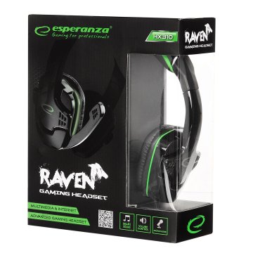 Esperanza Slusalke Esperanza EGH310G z mikrofonom, črno-zelene, za gaming, kabljske, udobna glavna oprema, 2m dolžine