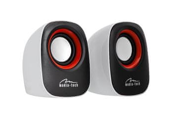 slomart Mediatech MT3137W stereo zvočnik, 6W, črno-beli, USB, magnetno zaščiten, za osebni računalnik, priključek 3,5 mm