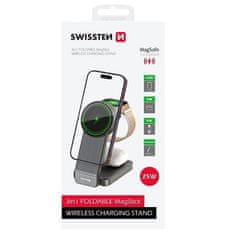 SWISSTEN zložljiv brezžični polnilec magfold 3v1 25w črn (združljiv z magsafe)