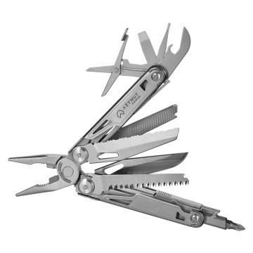 slomart Multitool AZYMUT Giewon - 14 orodij z usnjeno torbico, snemljive klešče, žaga, nož in dodatki za vsakodnevno uporabo