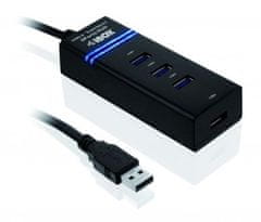 iBOX iBox IUH3FB USB 3.2 Gen 1 razdelilnik, 4 vrata, 5000 Mbit/s, črna, Plug and Play, 0.5 m kabel, LED indikatorji