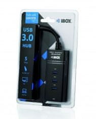 iBOX iBox IUH3FB USB 3.2 Gen 1 razdelilnik, 4 vrata, 5000 Mbit/s, črna, Plug and Play, 0.5 m kabel, LED indikatorji