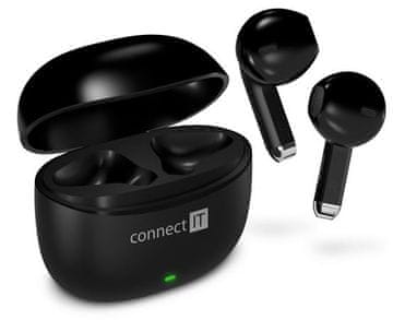 Connect IT True Wireless SonicBass slušalke v ušesa z mikrofonom, Črna