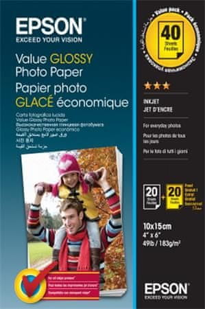 Epson papir 10x15 - 183g/m2 - 2x20 listov - vrednostno sijajni fotografski papir