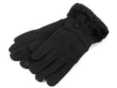 Ženske rokavice s krznom, na dotik - črne