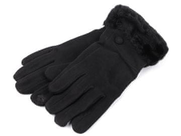 Ženske rokavice s krznom, na dotik - črne