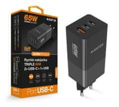 Aligator Polnilec PD65W, 2USB-C, 1xUSB-A, črn