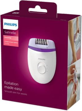 Philips Philips Satinelle Essential BRE225/00 kompaktna epilator, kablinski, vijolična/bela, 2 hitrosti, pralna glava, ergonomski oprijem