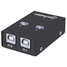 Manhattan Manhattan USB-A samodejni preklopnik, 2x USB-B, 480 Mbps, podporo za Windows in Mac, vključuje 1,5m kabel, črn, 3 leta garancije