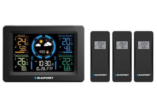 Blaupunkt Pametna vremenska postaja Blaupunkt WS40BK s 3 zunanjimi senzorji, barometer, termometer in higrometer, črna