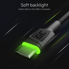 Green Cell USB kabel Green Cell KABGC13, USB 2.0, 2 m, USB A na USB C, črna barva, z zelenim osvetljenjem
