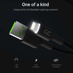 Green Cell Kabel Green Cell KABGC05 Lightning 1,2 m, USB A, črn, hitro polnjenje do 2,4 A, prenos podatkov do 480 Mbit/s