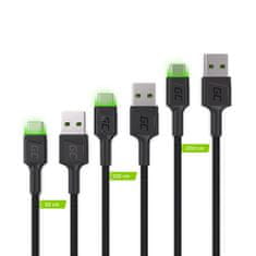 Green Cell Set Green Cell 3x GC Ray USB-C Kabel 30cm, 120cm, 200cm z zelenim LED osvetljenjem in hitro polnjenje UC, QC 3.0