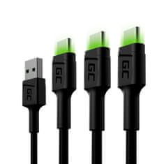 Green Cell USB kabel Green Cell KABGCSET03, 2 m, USB A - USB C, črn, 3 kosa, 480 Mbit/s, maksimalno 2.4 A, hitro nalaganje.