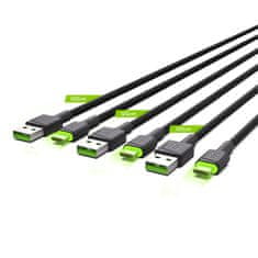 Green Cell Set 3x USB-C Kablov Green Cell 120 cm z LED osvetlitvijo, hitri polnjenje Ultra Charge, QC 3.0, črna barva