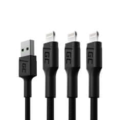 Green Cell Zeleni celotni KABGCSET06 Lightning kabel 2 m, USB A, črn, 3 kosi v paketu, visoka prenostna hitrost 480 Mbit/s