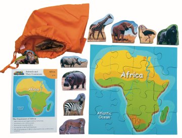 Just Jigsaws 770 Afrika in njene živali - lesena sestavljanka s 16 deli in 10 živalmi