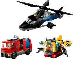 LEGO LEGO CITY 60462 Helikopter, Gasilski Avto in Podmornica - Set z 874 elementi za otroke od 7 let naprej